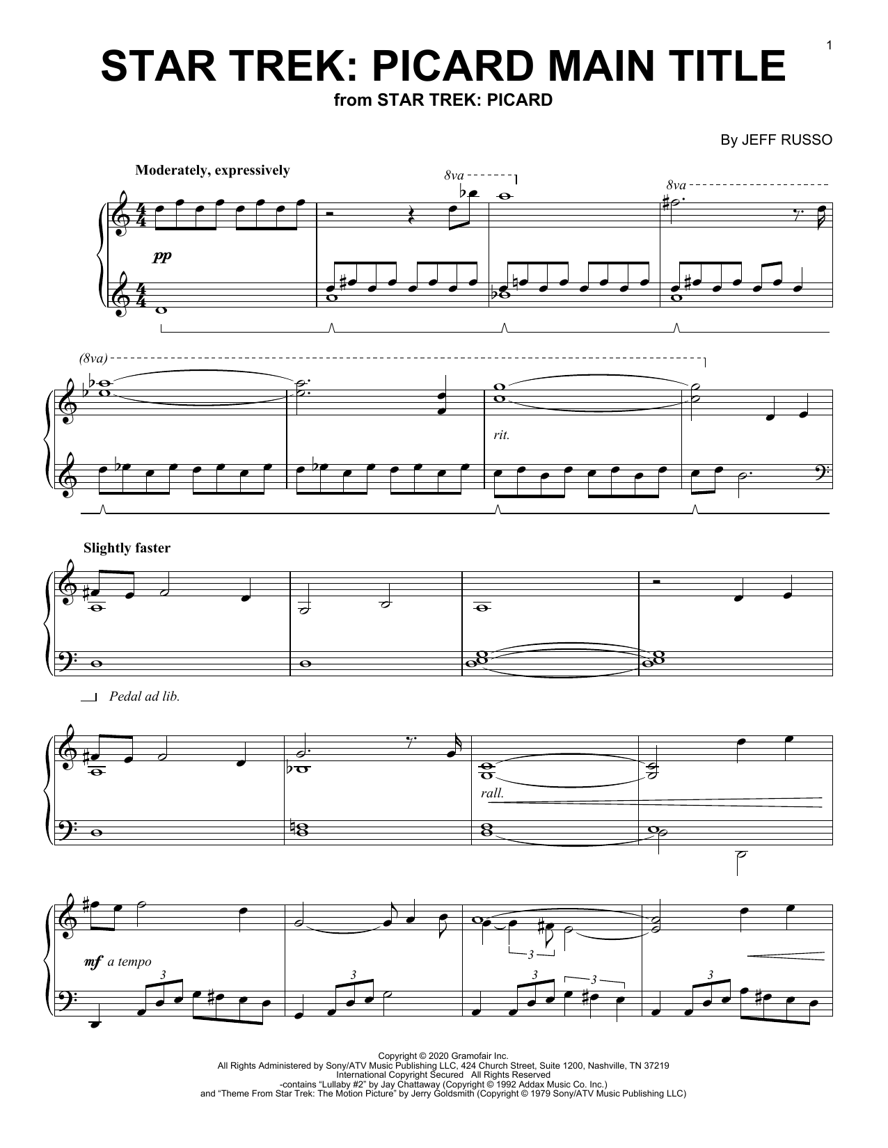Jeff Russo Star Trek Picard Main Title Sheet Music Pdf Notes Chords Film Tv Score Piano Solo Download Printable