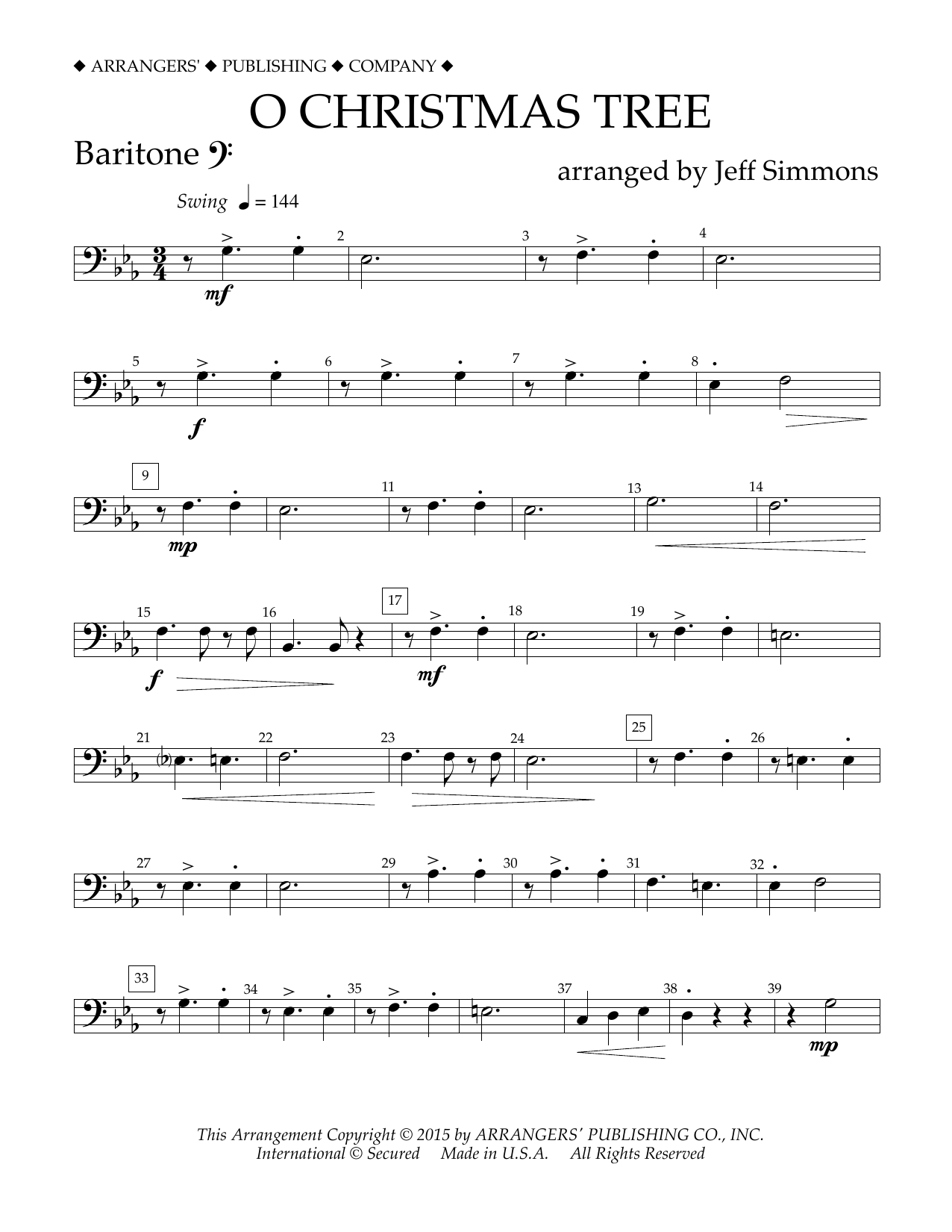 Learn to play Jeff Simmons O Christmas Tree - Baritone B.C. sheet music for Concert Band in minutes. Price: 5.9900$ Jeff Simmons O Christmas Tree - Baritone B.C. sheet music notes and chords arranged for Concert Band