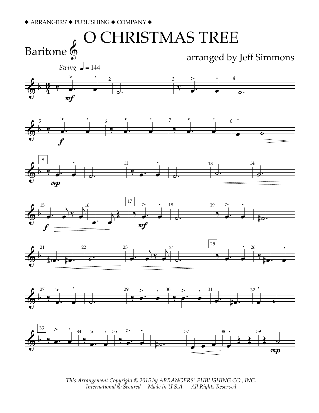 Learn to play Jeff Simmons O Christmas Tree - Baritone T.C. sheet music for Concert Band in minutes. Price: 5.9900$ Jeff Simmons O Christmas Tree - Baritone T.C. sheet music notes and chords arranged for Concert Band