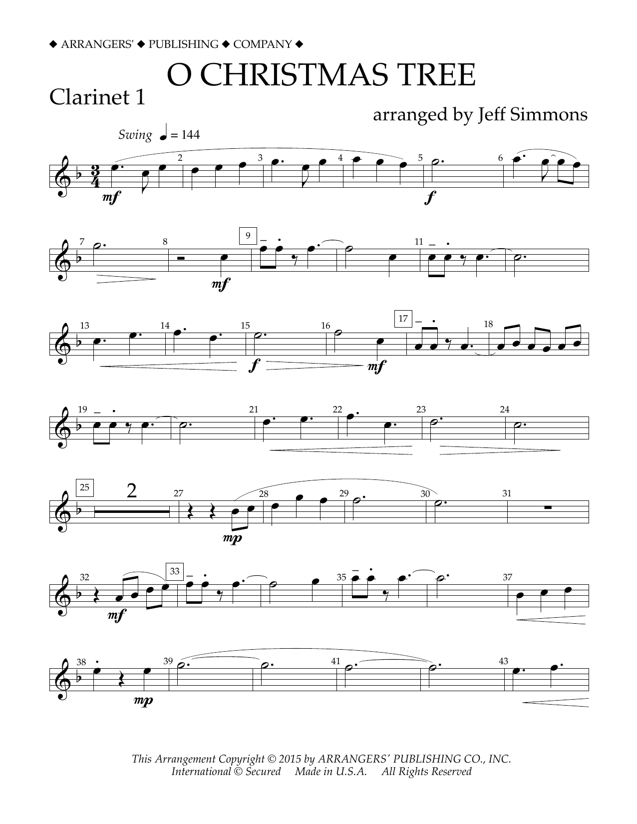 Learn to play Jeff Simmons O Christmas Tree - Bb Clarinet 1 sheet music for Concert Band in minutes. Price: 5.9900$ Jeff Simmons O Christmas Tree - Bb Clarinet 1 sheet music notes and chords arranged for Concert Band