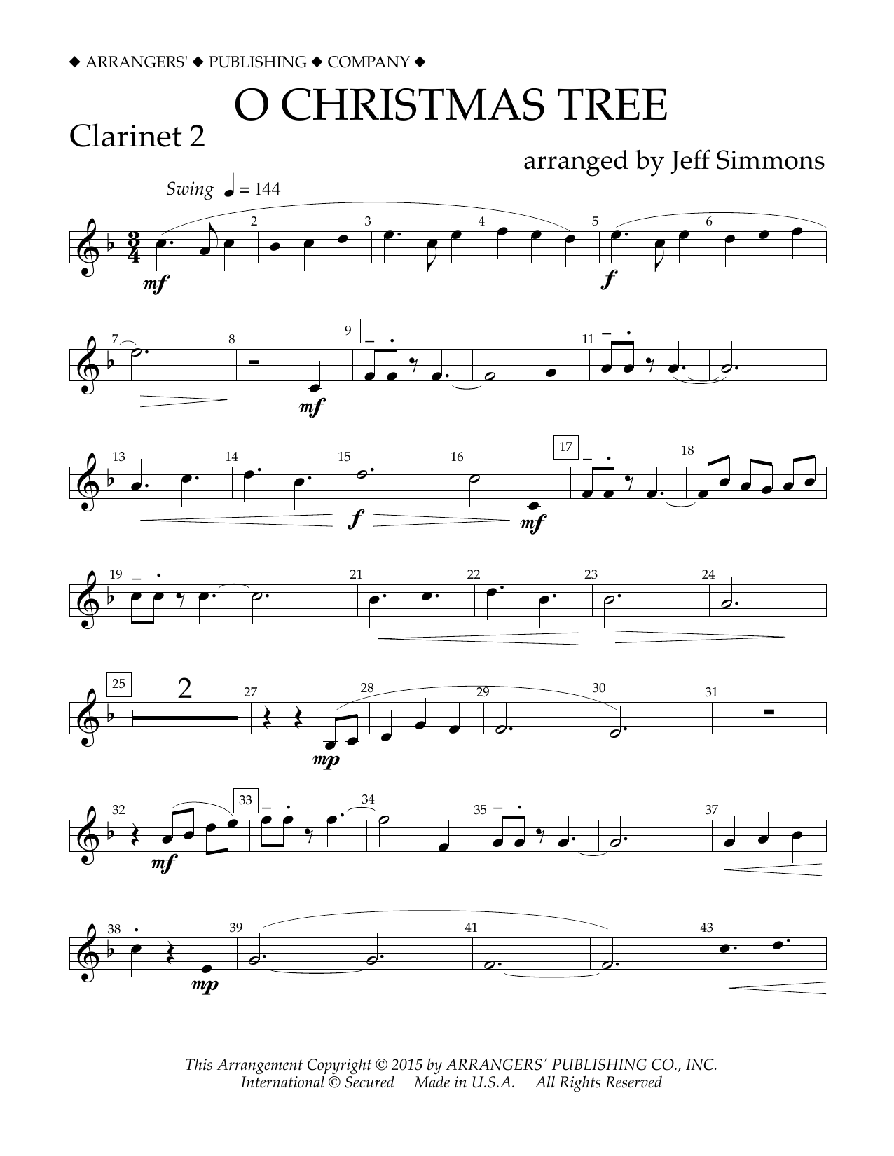 Learn to play Jeff Simmons O Christmas Tree - Bb Clarinet 2 sheet music for Concert Band in minutes. Price: 5.9900$ Jeff Simmons O Christmas Tree - Bb Clarinet 2 sheet music notes and chords arranged for Concert Band