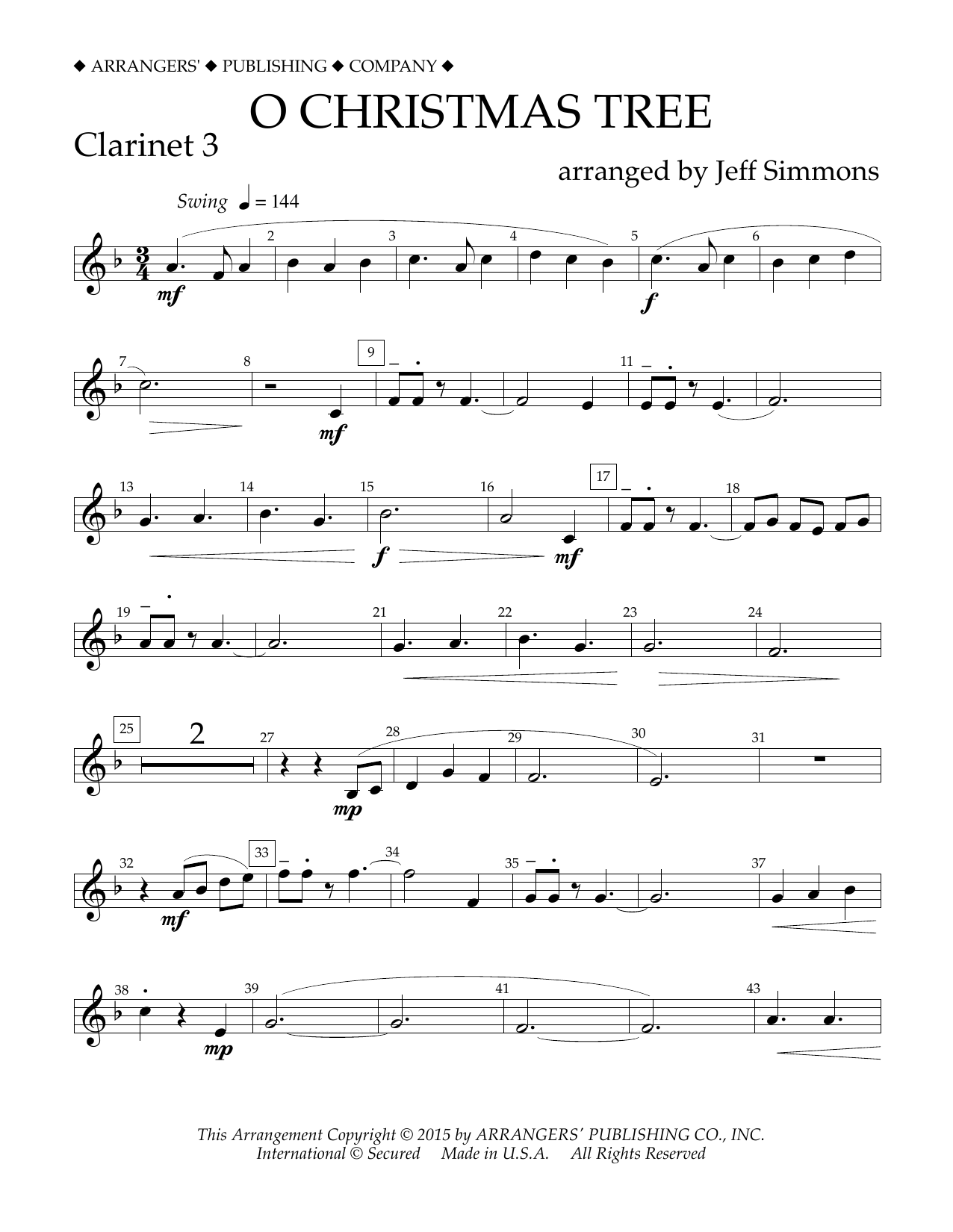 Learn to play Jeff Simmons O Christmas Tree - Bb Clarinet 3 sheet music for Concert Band in minutes. Price: 5.9900$ Jeff Simmons O Christmas Tree - Bb Clarinet 3 sheet music notes and chords arranged for Concert Band