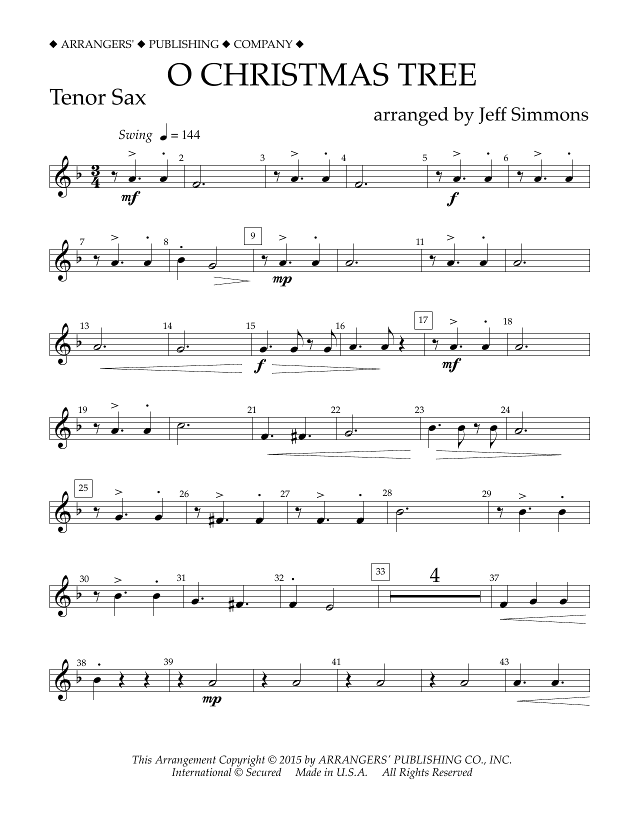 Learn to play Jeff Simmons O Christmas Tree - Bb Tenor Saxophone sheet music for Concert Band in minutes. Price: 5.9900$ Jeff Simmons O Christmas Tree - Bb Tenor Saxophone sheet music notes and chords arranged for Concert Band