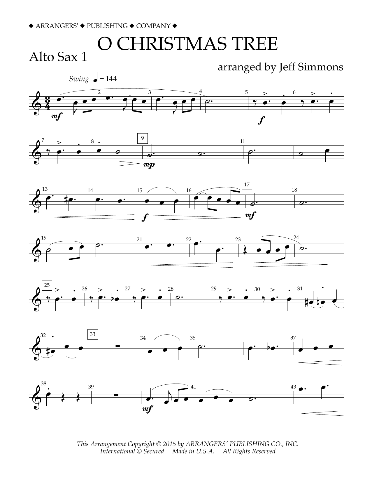 Learn to play Jeff Simmons O Christmas Tree - Eb Alto Saxophone 1 sheet music for Concert Band in minutes. Price: 5.9900$ Jeff Simmons O Christmas Tree - Eb Alto Saxophone 1 sheet music notes and chords arranged for Concert Band