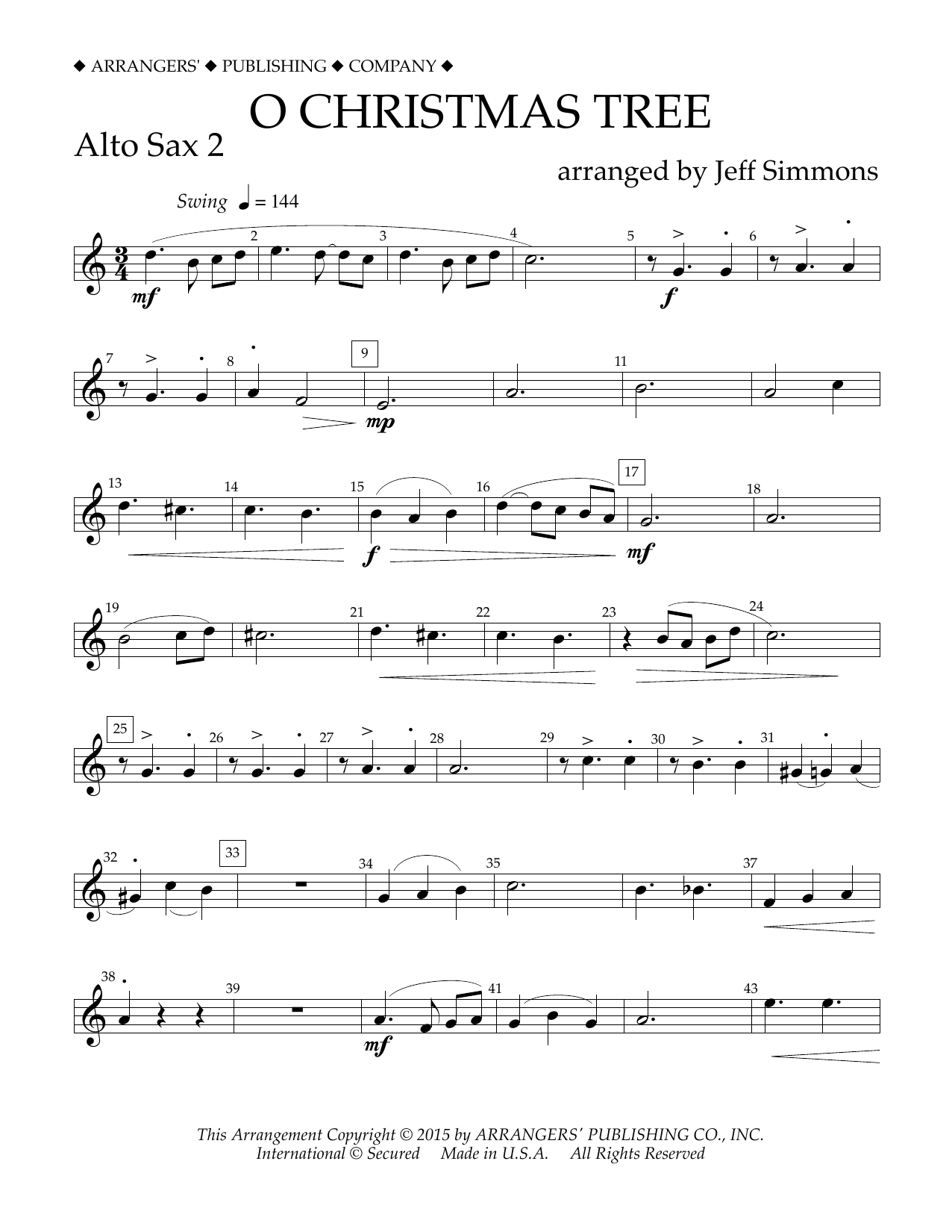 Learn to play Jeff Simmons O Christmas Tree - Eb Alto Saxophone 2 sheet music for Concert Band in minutes. Price: 5.9900$ Jeff Simmons O Christmas Tree - Eb Alto Saxophone 2 sheet music notes and chords arranged for Concert Band