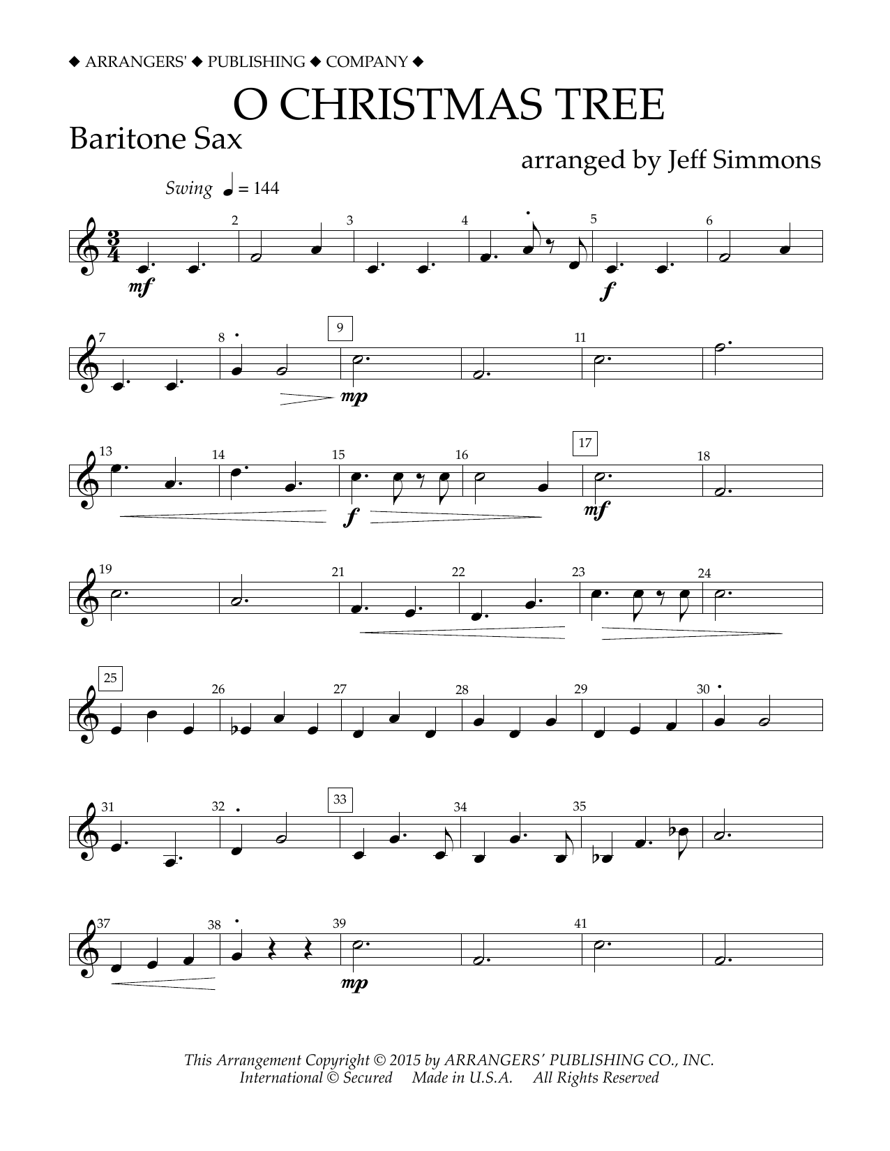 Learn to play Jeff Simmons O Christmas Tree - Eb Baritone Saxophone sheet music for Concert Band in minutes. Price: 5.9900$ Jeff Simmons O Christmas Tree - Eb Baritone Saxophone sheet music notes and chords arranged for Concert Band