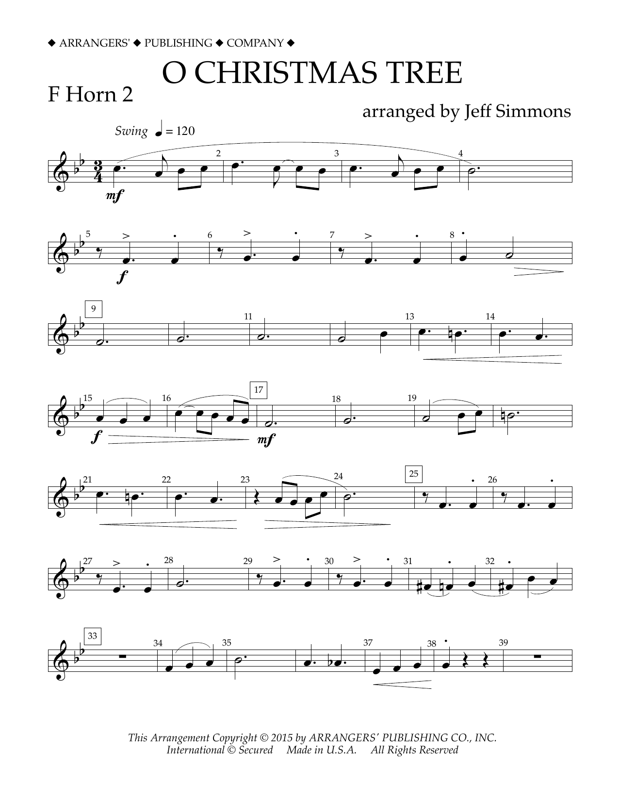 Learn to play Jeff Simmons O Christmas Tree - F Horn 2 sheet music for Concert Band in minutes. Price: 5.9900$ Jeff Simmons O Christmas Tree - F Horn 2 sheet music notes and chords arranged for Concert Band