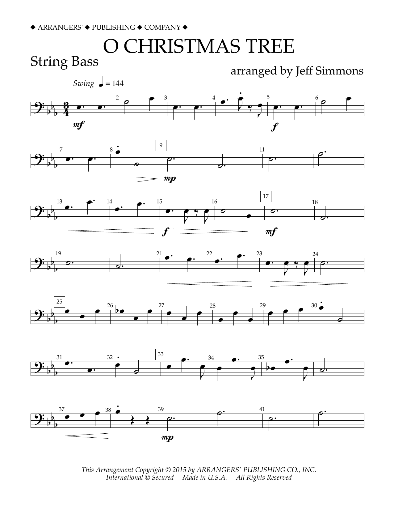 Learn to play Jeff Simmons O Christmas Tree - String Bass sheet music for Concert Band in minutes. Price: 5.9900$ Jeff Simmons O Christmas Tree - String Bass sheet music notes and chords arranged for Concert Band