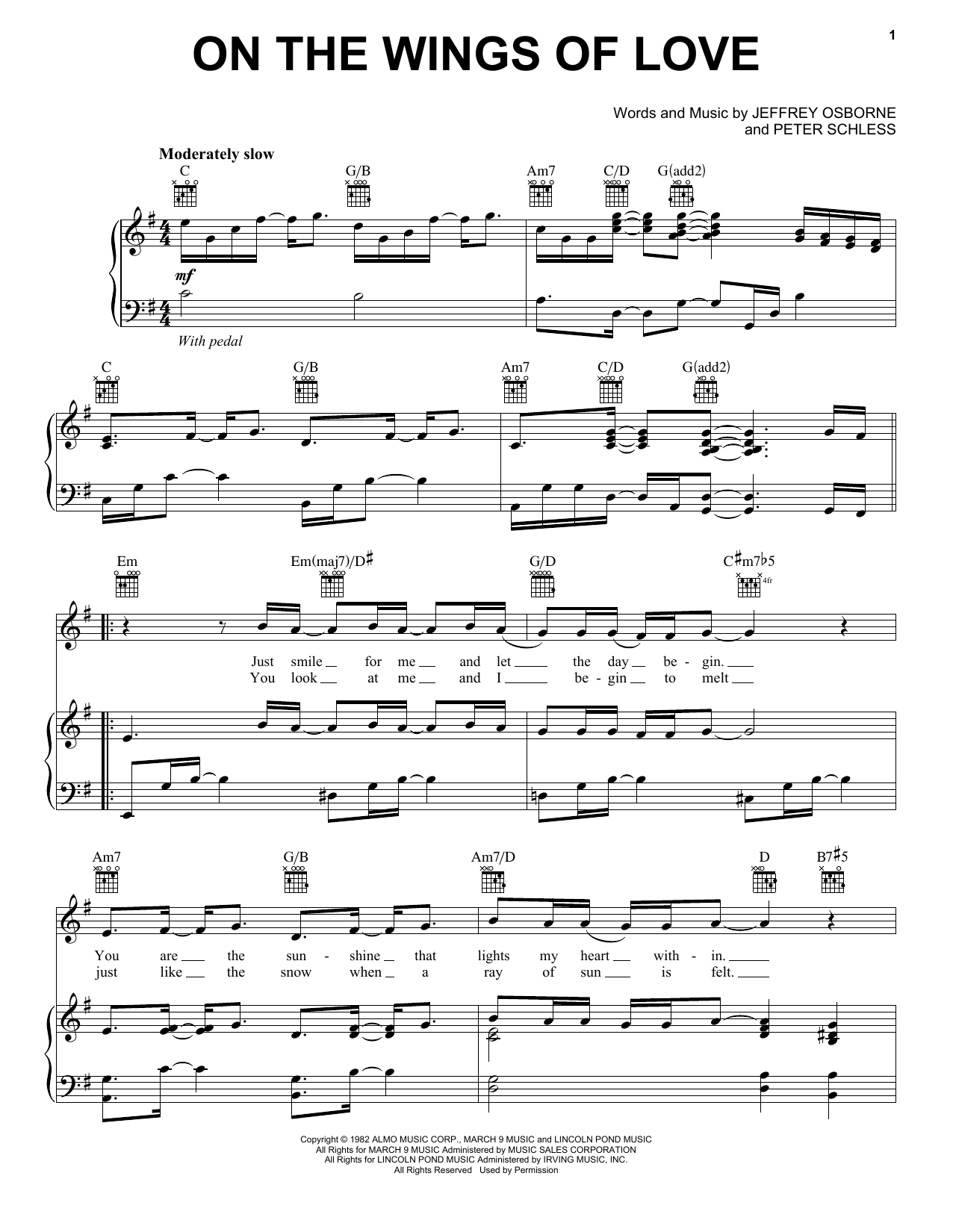 Learn to play Jeffrey Osborne On The Wings Of Love sheet music for Easy Piano in minutes. Price: 6.9900$ Jeffrey Osborne On The Wings Of Love sheet music notes and chords arranged for Easy Piano