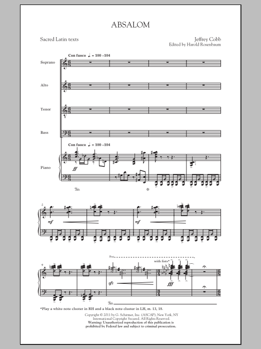 Jeffrey Cobb Absalom sheet music notes and chords. Download Printable PDF.