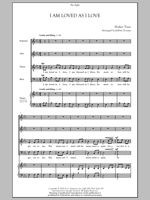 Learn to play Traditional I Am Loved As I Love (arr. Jeffrey Douma) sheet music for SATB Choir in minutes. Price: 3.9900$ Traditional I Am Loved As I Love (arr. Jeffrey Douma) sheet music notes and chords arranged for SATB Choir