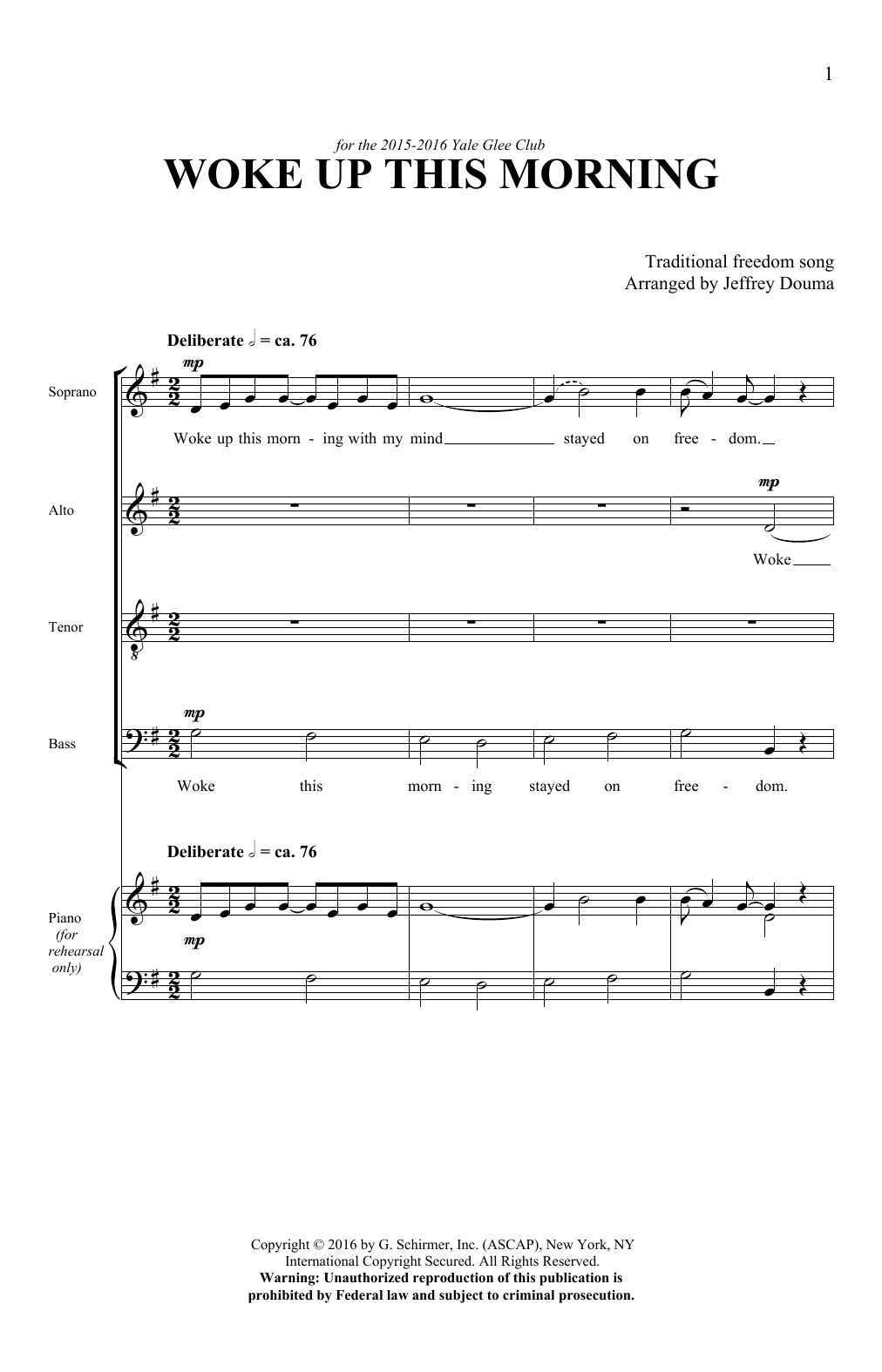 Learn to play Jeffrey Douma Woke Up This Morning sheet music for SATB Choir in minutes. Price: 3.9900$ Jeffrey Douma Woke Up This Morning sheet music notes and chords arranged for SATB Choir