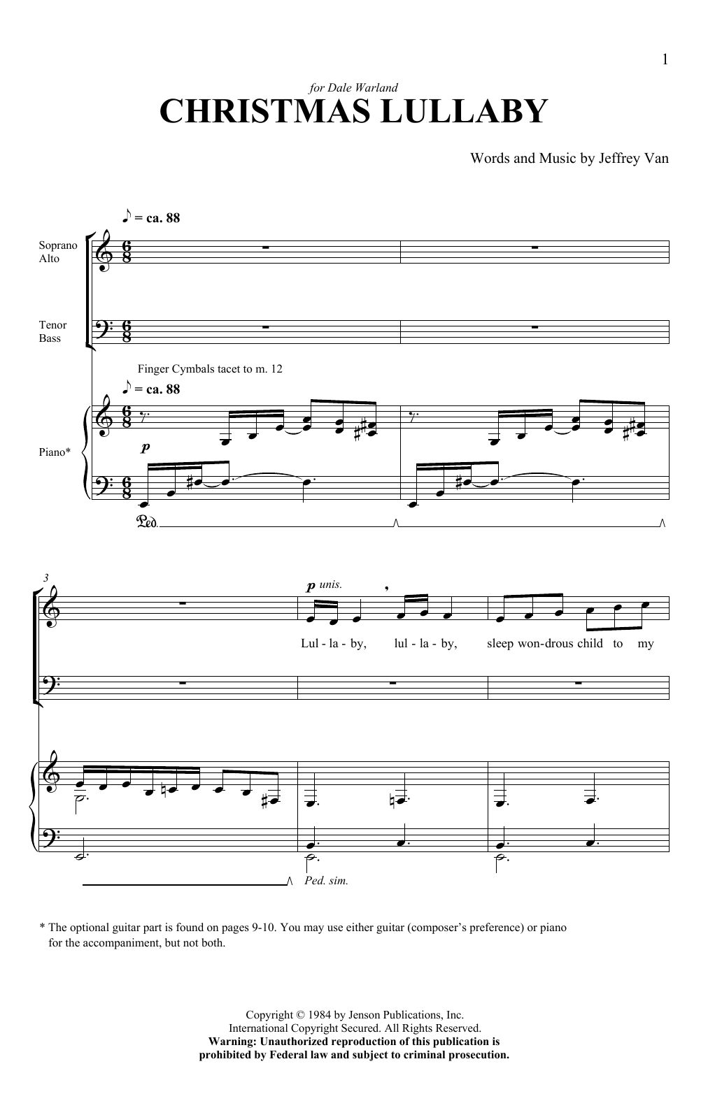 Jeffrey Van Christmas Lullaby sheet music notes and chords. Download Printable PDF.