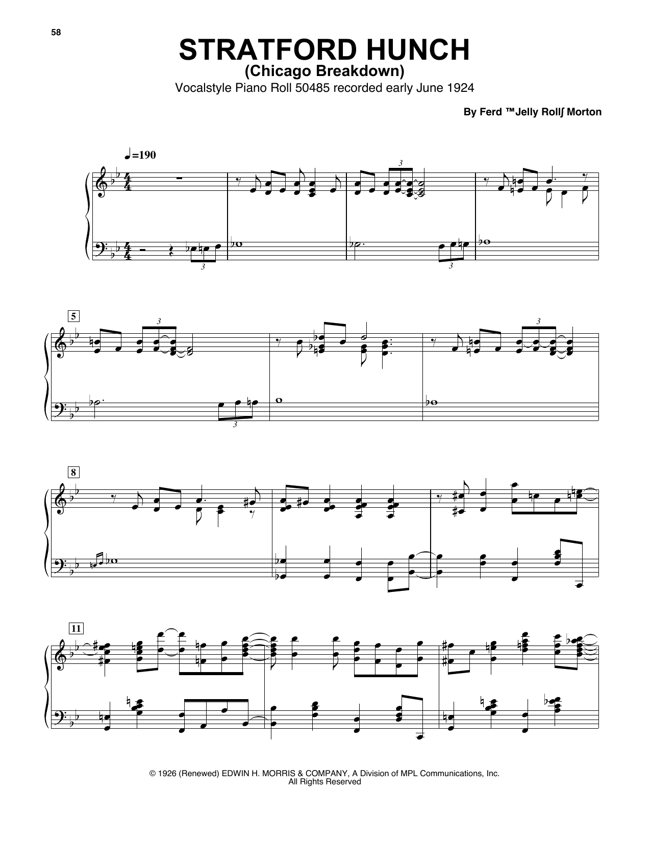 Learn to play Jelly Roll Morton Chicago Breakdown (Stratford Hunch) sheet music for Piano Transcription in minutes. Price: 7.8900$ Jelly Roll Morton Chicago Breakdown (Stratford Hunch) sheet music notes and chords arranged for Piano Transcription
