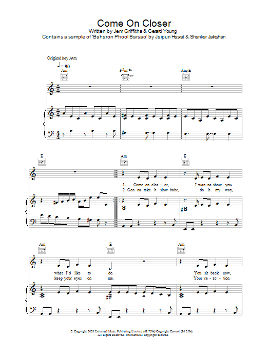 Learn to play Jem Come On Closer sheet music for Piano, Vocal & Guitar (Right-Hand Melody) in minutes. Jem Come On Closer sheet music notes and chords. Download Printable PDF.
