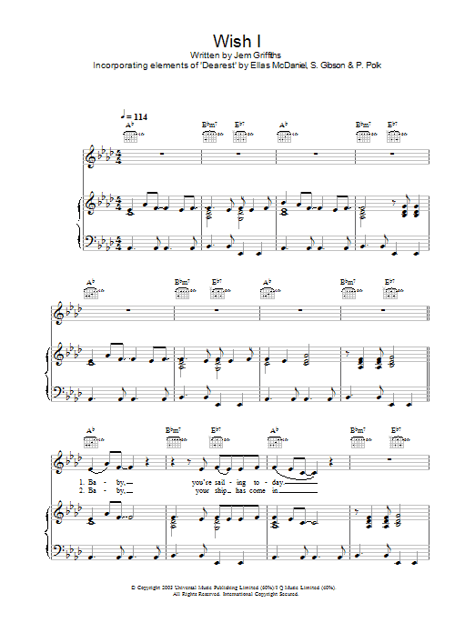 Jem Wish I sheet music notes and chords. Download Printable PDF.