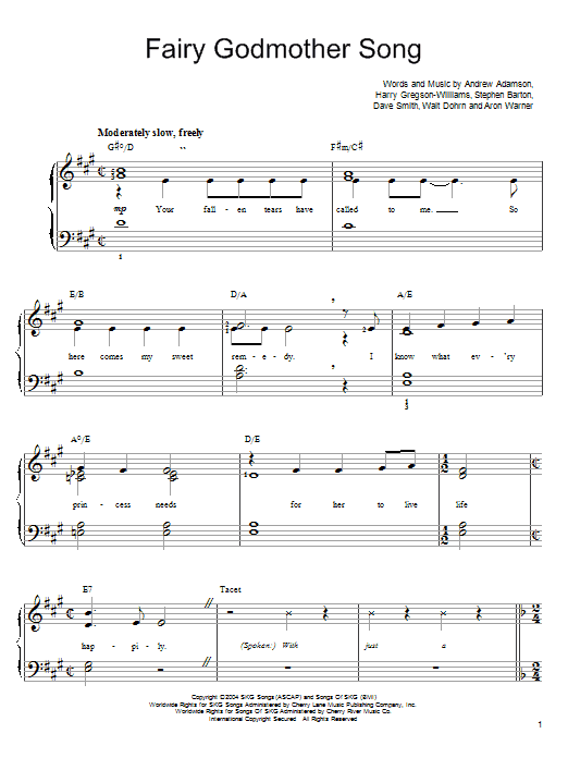 Jennifer Saunders Fairy Godmother Song sheet music notes and chords. Download Printable PDF.