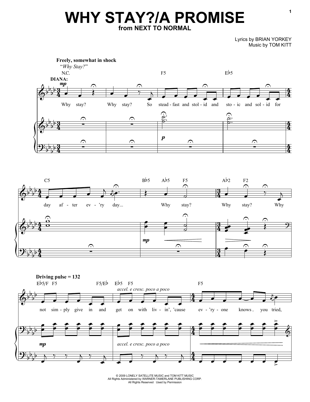 Learn to play Jennifer Damiano & Adam Chanler-Berat Why Stay?/A Promise (from Next to Normal) sheet music for Piano & Vocal in minutes. Jennifer Damiano & Adam Chanler-Berat Why Stay?/A Promise (from Next to Normal) sheet music notes and chords. Download Printable PDF.