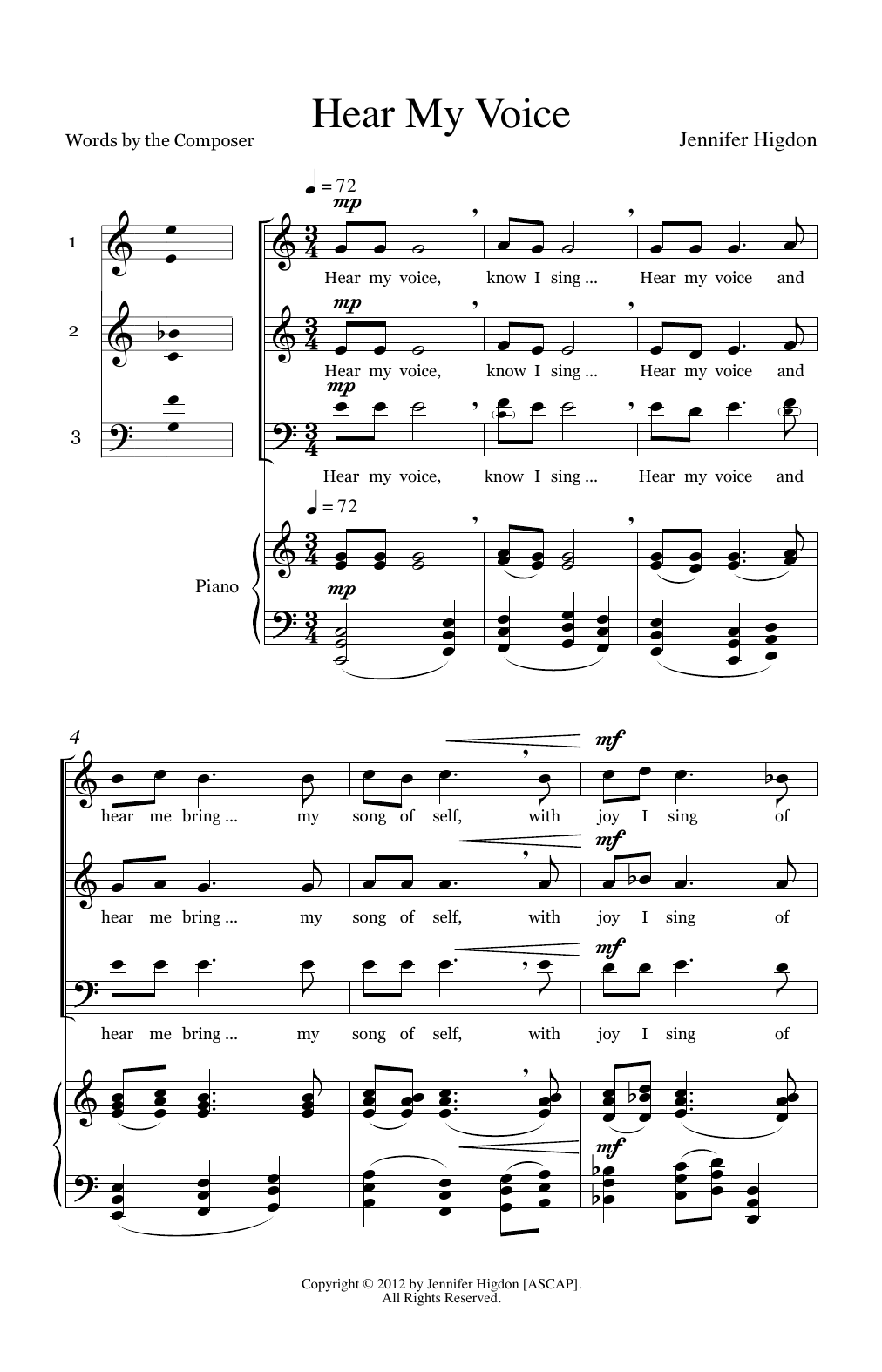 Jennifer Higdon Hear My Voice sheet music notes and chords. Download Printable PDF.