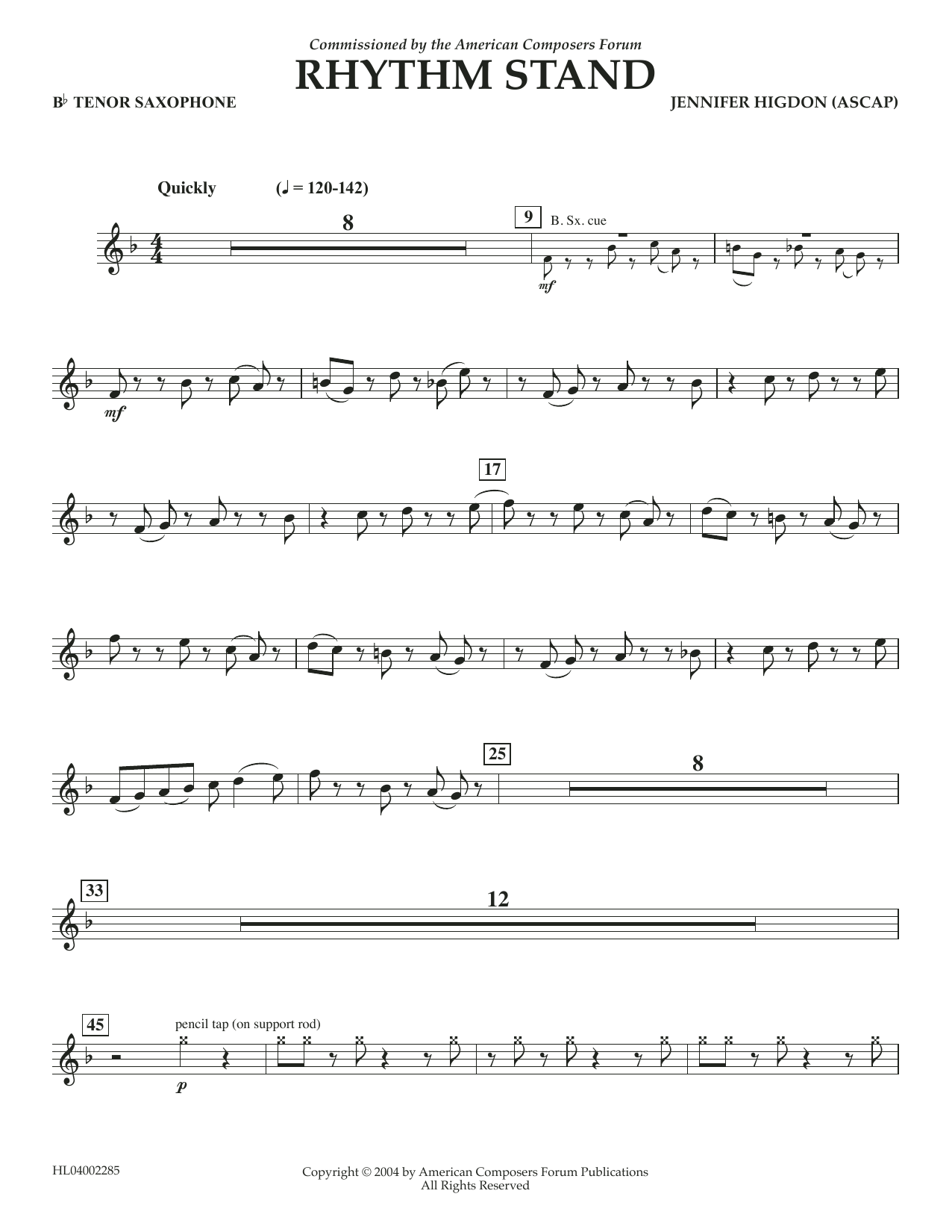 Learn to play Jennifer Higdon Rhythm Stand - Bb Tenor Saxophone sheet music for Concert Band in minutes. Price: 5.9900$ Jennifer Higdon Rhythm Stand - Bb Tenor Saxophone sheet music notes and chords arranged for Concert Band
