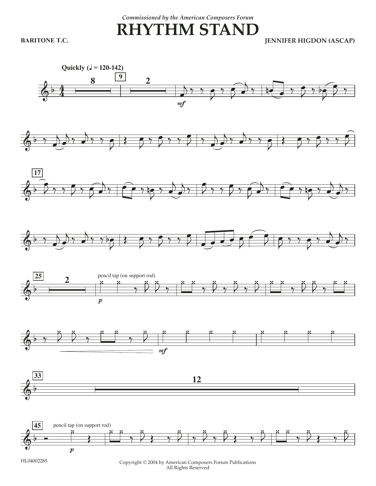 Learn to play Jennifer Higdon Rhythm Stand - Euphonium in Treble Clef sheet music for Concert Band in minutes. Price: 5.9900$ Jennifer Higdon Rhythm Stand - Euphonium in Treble Clef sheet music notes and chords arranged for Concert Band