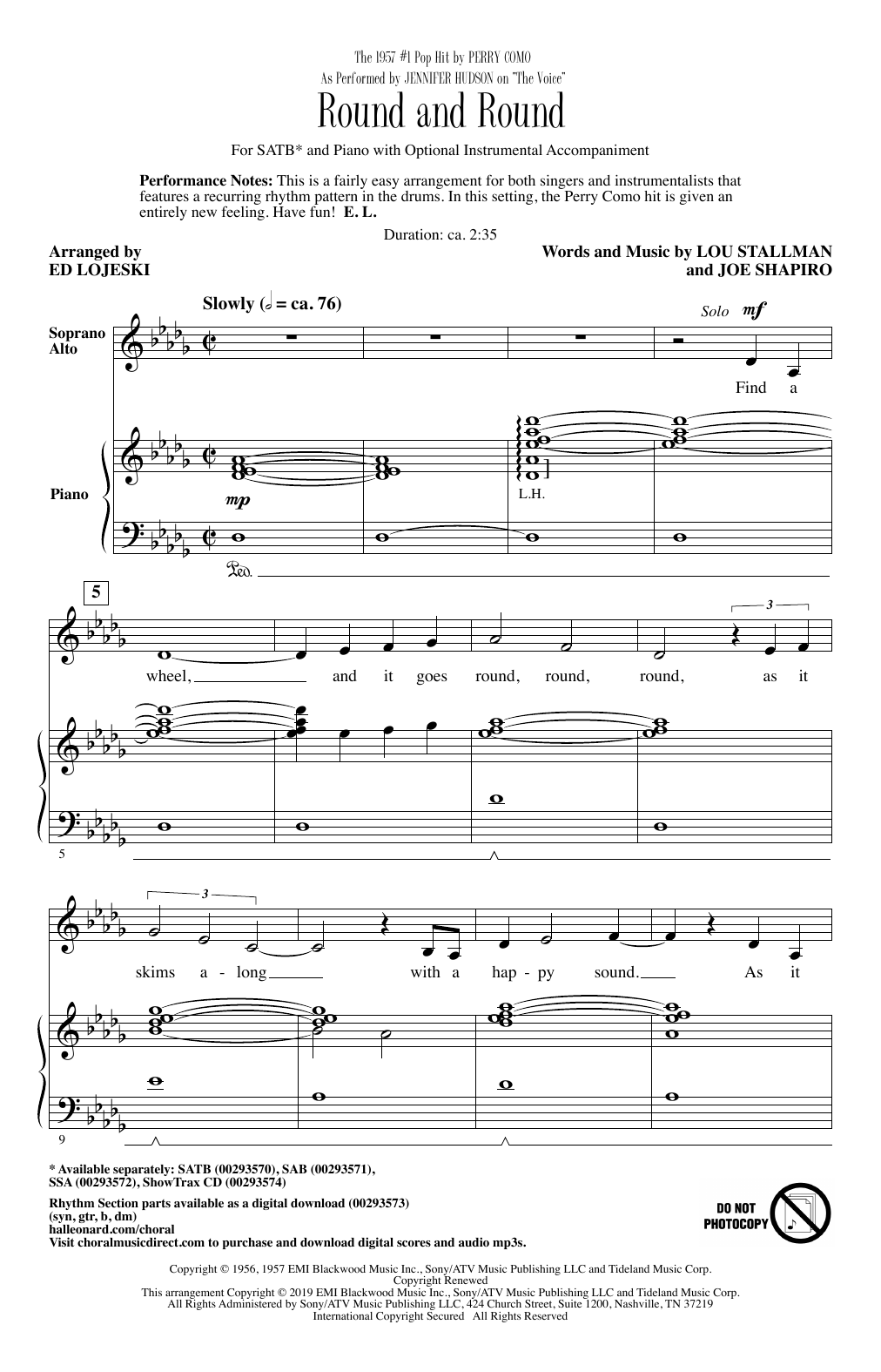 Learn to play Jennifer Hudson Round And Round (from The Voice) (arr. Ed Lojeski) sheet music for SATB Choir in minutes. Price: 3.9900$ Jennifer Hudson Round And Round (from The Voice) (arr. Ed Lojeski) sheet music notes and chords arranged for SATB Choir