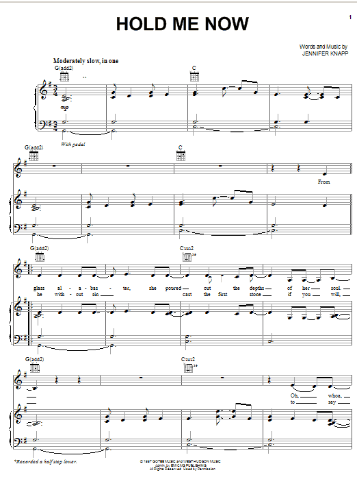 Jennifer Knapp Hold Me Now sheet music notes and chords. Download Printable PDF.