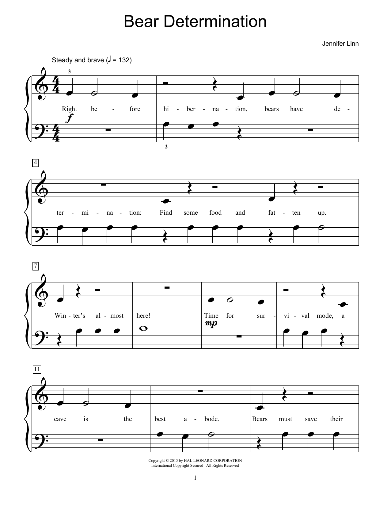 Jennifer Linn Bear Determination sheet music notes and chords. Download Printable PDF.