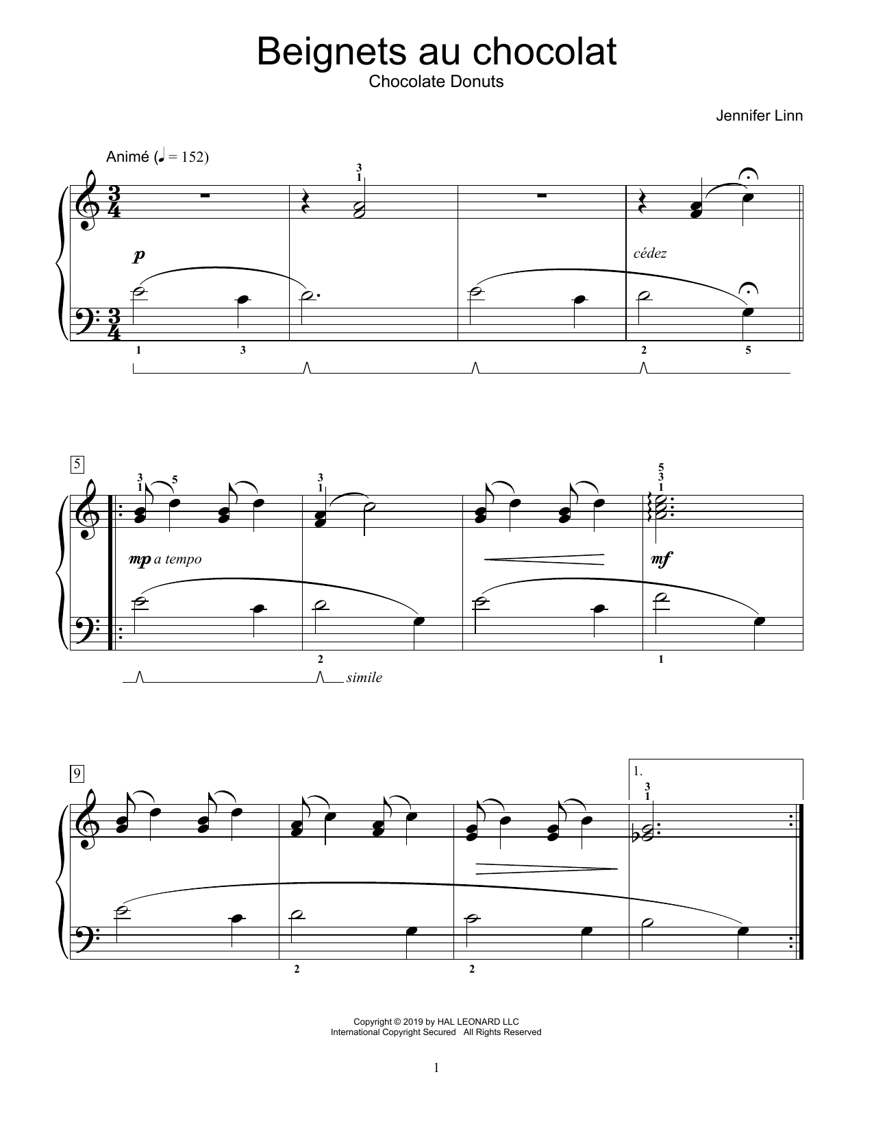 Jennifer Linn Beignets au chocolat sheet music notes and chords. Download Printable PDF.