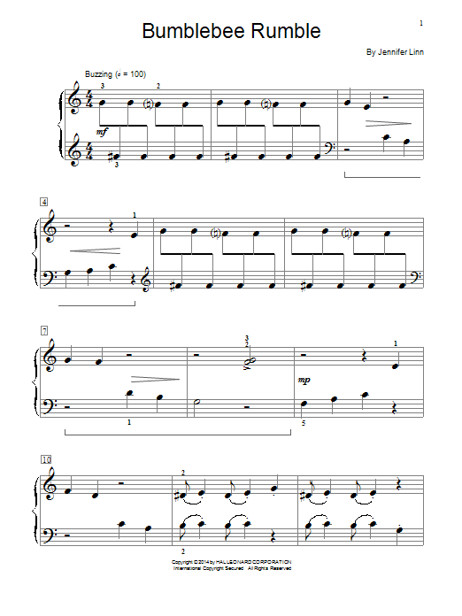 Jennifer Linn Bumblebee Rumble sheet music notes and chords. Download Printable PDF.