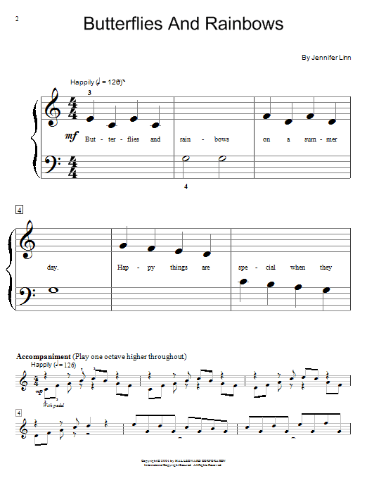 Learn to play Jennifer Linn Butterflies And Rainbows sheet music for Educational Piano in minutes. Jennifer Linn Butterflies And Rainbows sheet music notes and chords