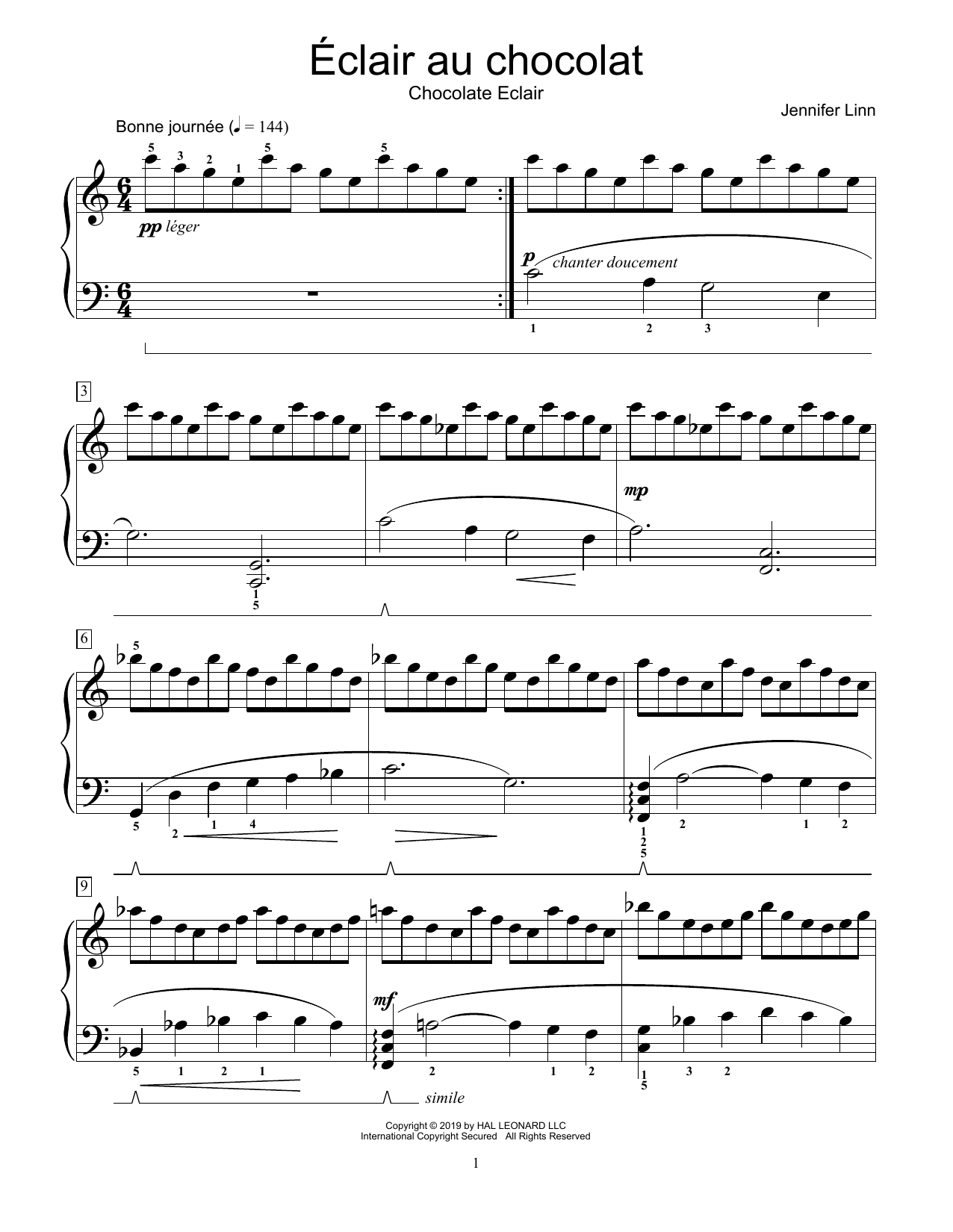 Jennifer Linn Eclair au chocolat sheet music notes and chords. Download Printable PDF.