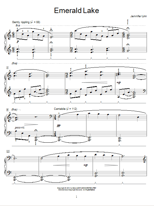 Jennifer Linn Emerald Lake sheet music notes and chords. Download Printable PDF.