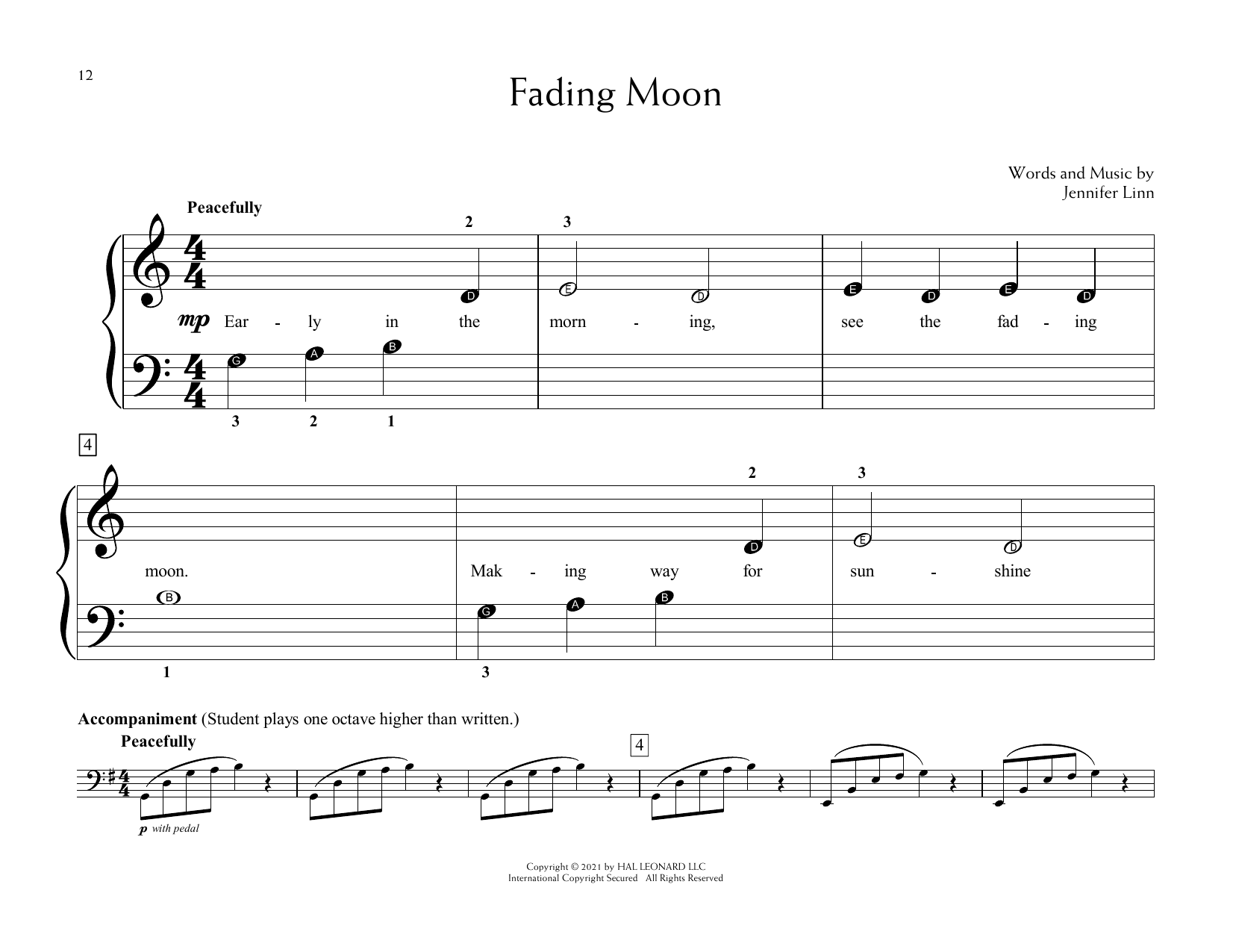 Jennifer Linn Fading Moon sheet music notes and chords. Download Printable PDF.