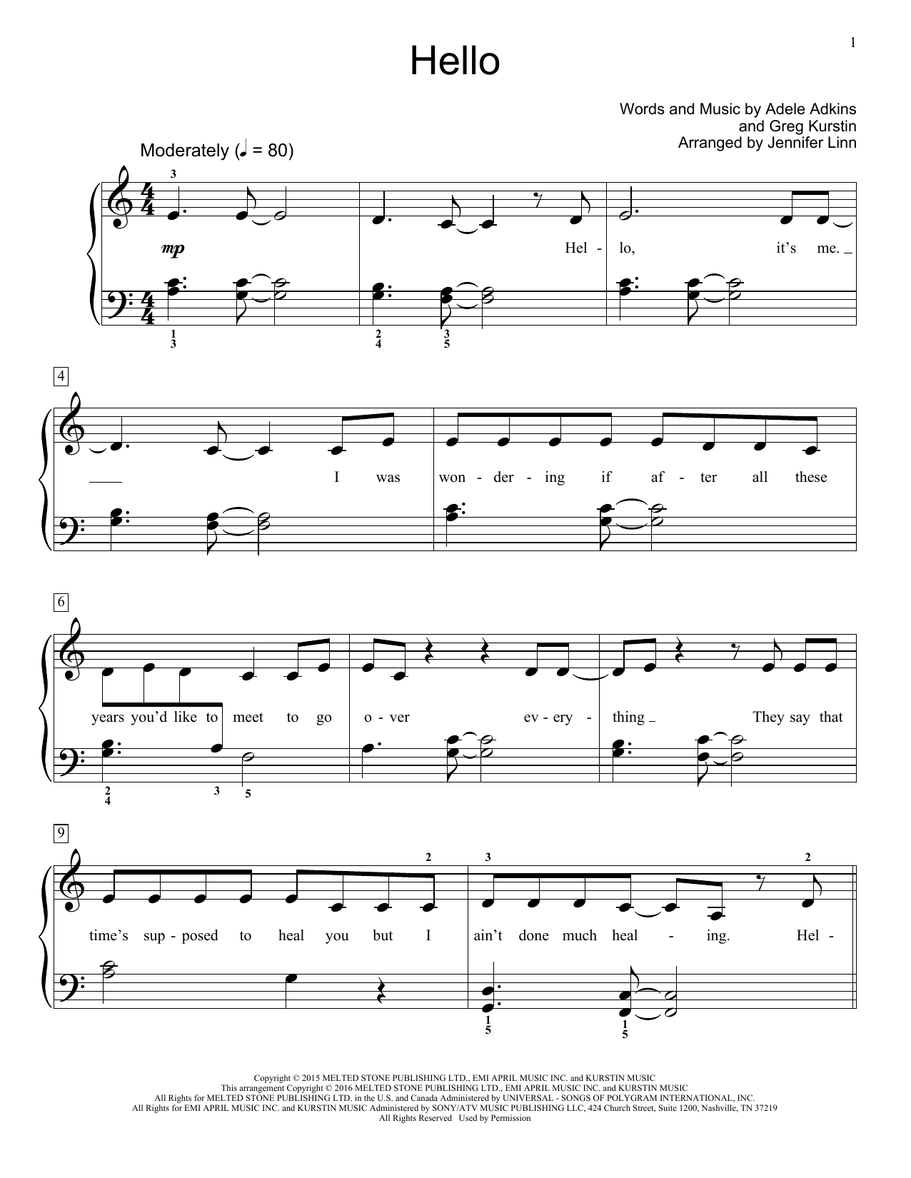 Jennifer Linn Hello sheet music notes and chords. Download Printable PDF.