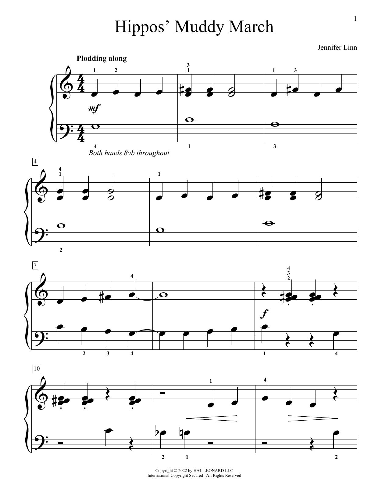 Jennifer Linn Hippos' Muddy March sheet music notes and chords. Download Printable PDF.