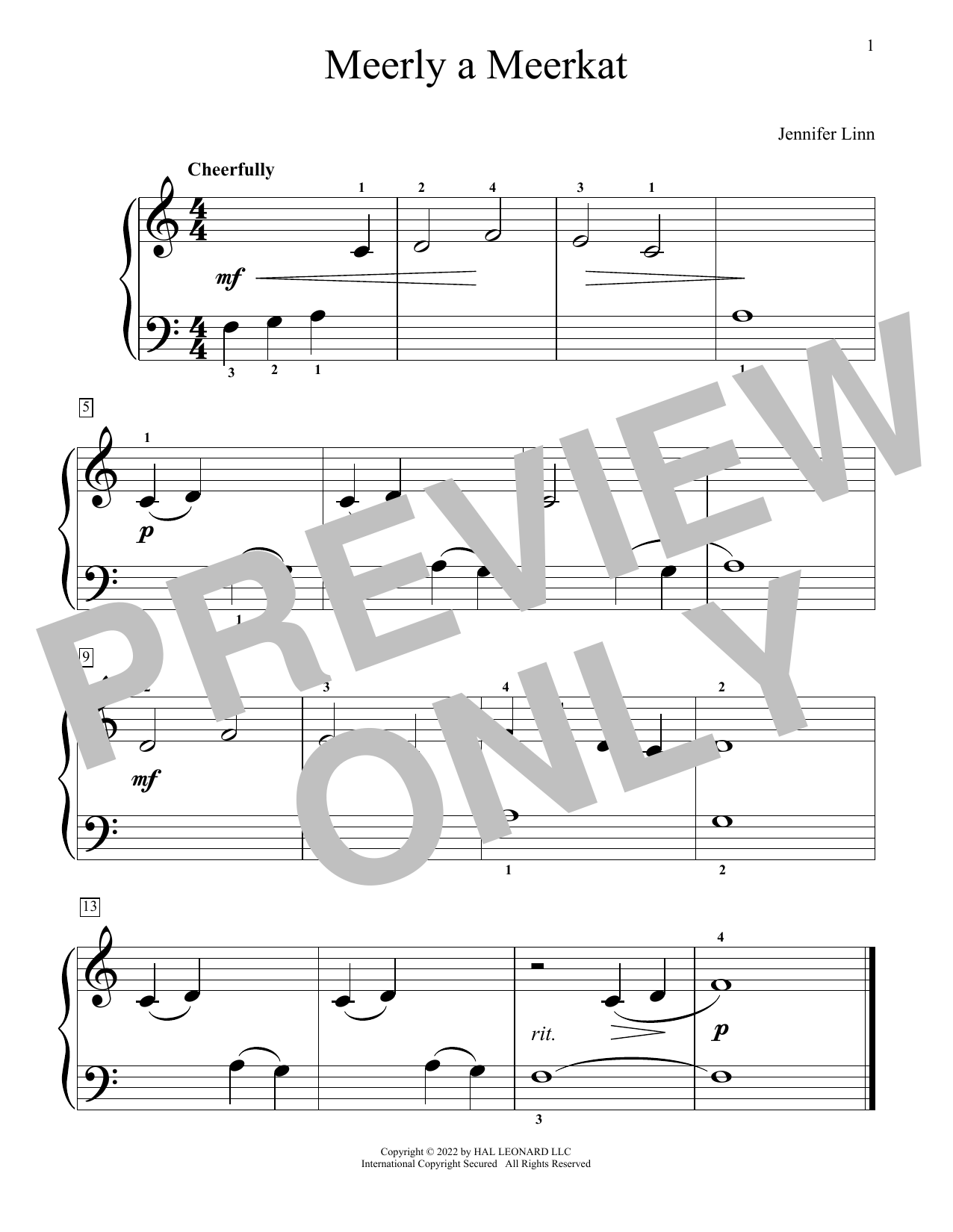 Jennifer Linn Meerly A Meerkat sheet music notes and chords. Download Printable PDF.