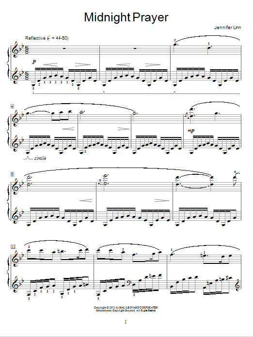 Jennifer Linn Midnight Prayer sheet music notes and chords. Download Printable PDF.