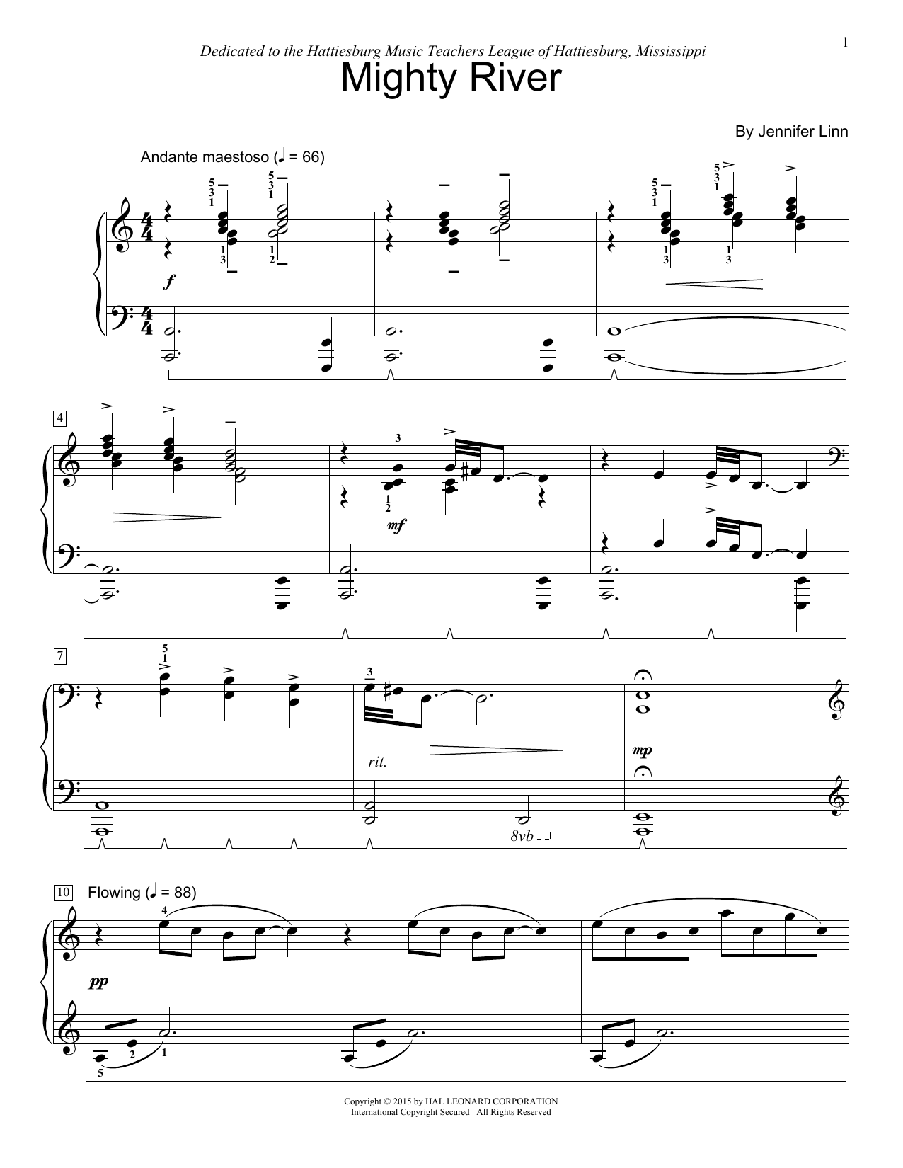 Jennifer Linn Mighty River sheet music notes and chords. Download Printable PDF.