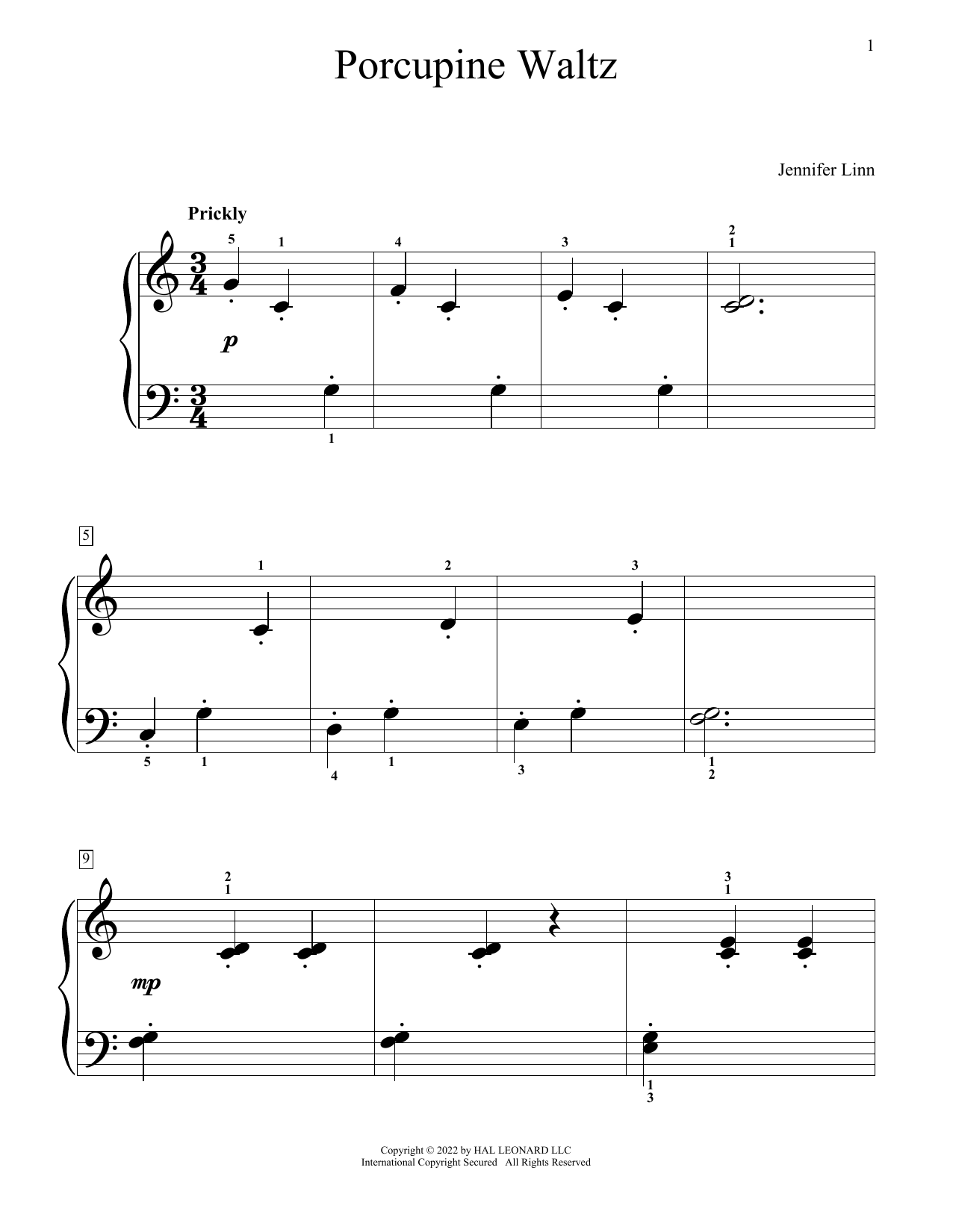 Jennifer Linn Porcupine Waltz sheet music notes and chords. Download Printable PDF.