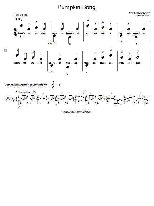 Learn to play Jennifer Linn Pumpkin Song sheet music for Educational Piano in minutes. Price: 6.9900$ Jennifer Linn Pumpkin Song sheet music notes and chords arranged for Educational Piano