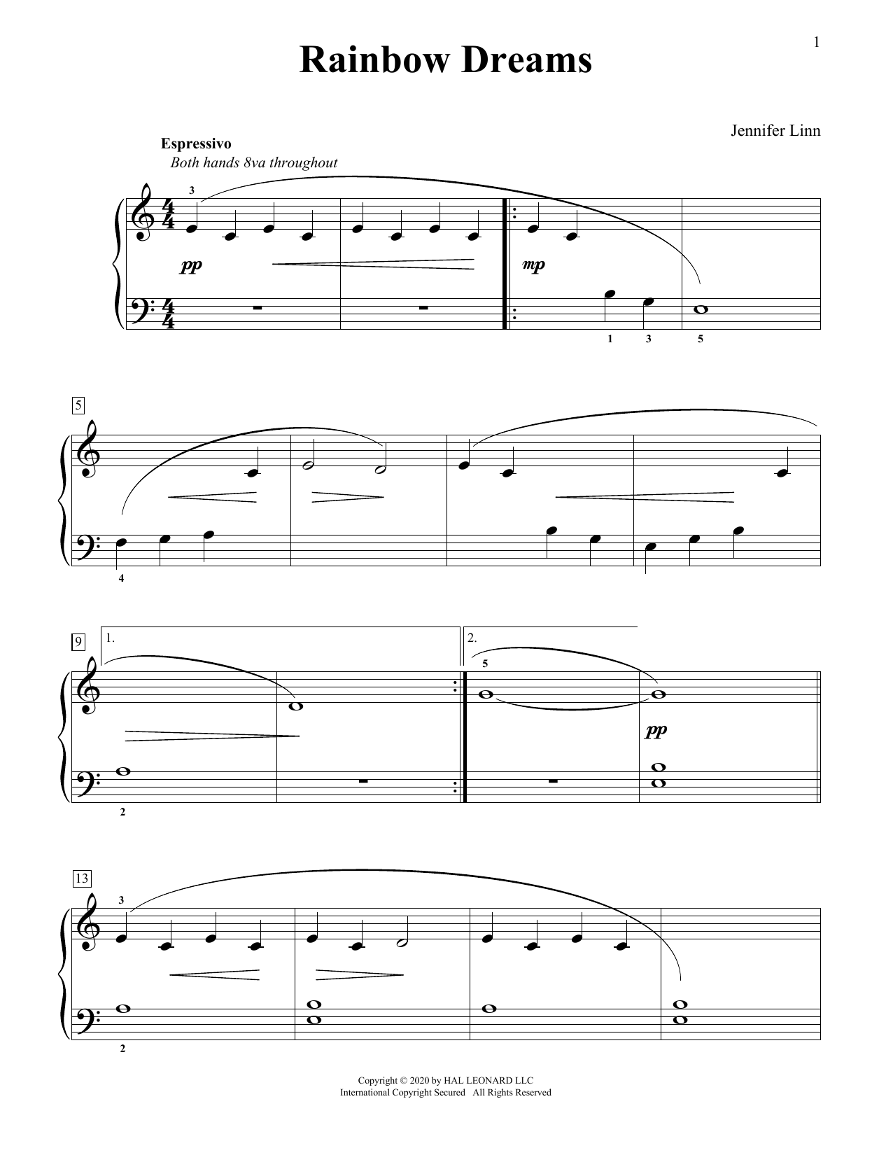 Jennifer Linn Rainbow Dreams sheet music notes and chords. Download Printable PDF.