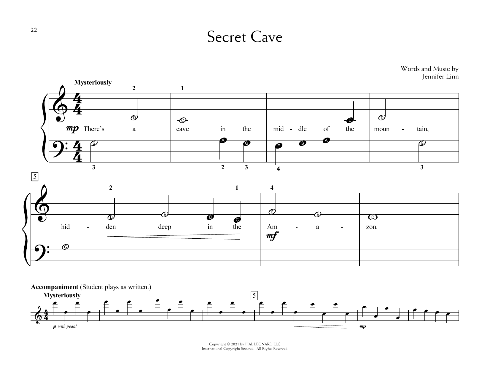 Jennifer Linn Secret Cave sheet music notes and chords. Download Printable PDF.