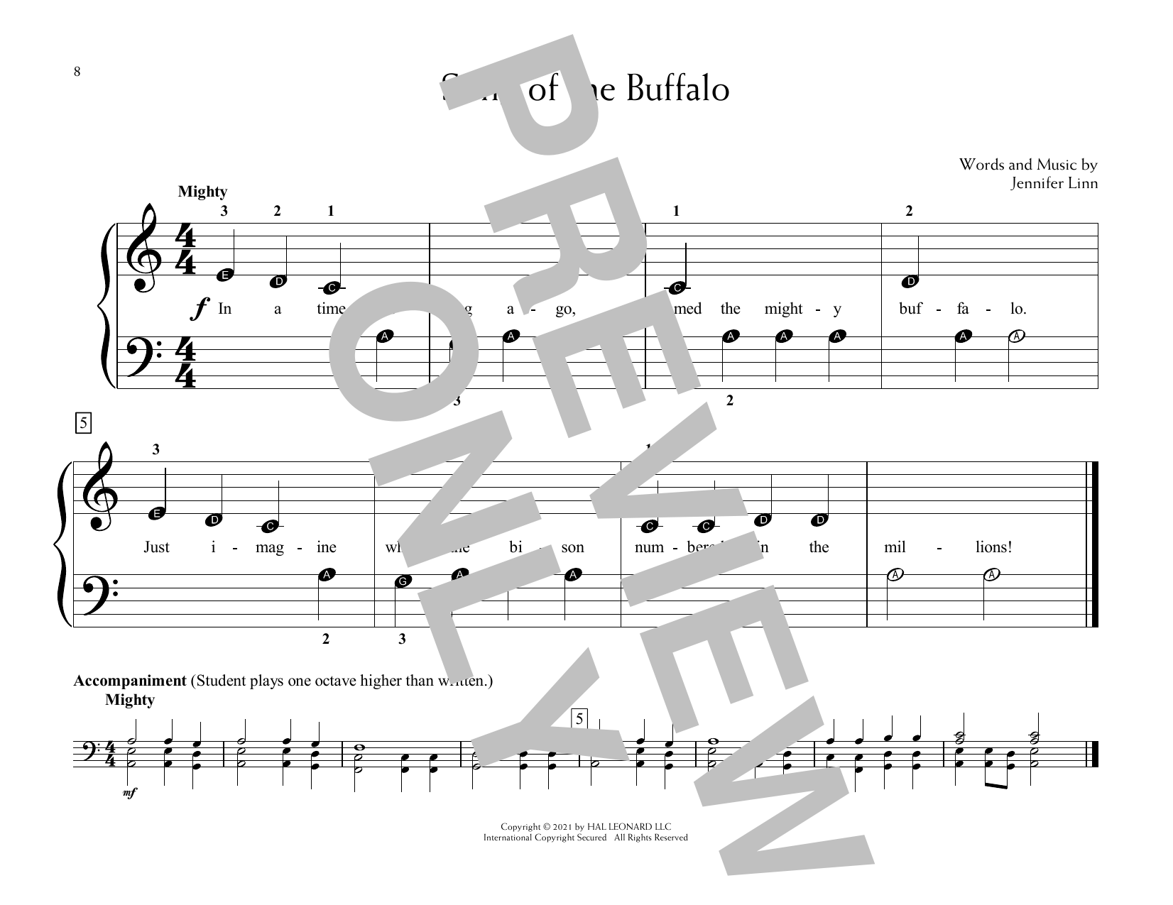 Learn to play Jennifer Linn Song Of The Buffalo sheet music for Educational Piano in minutes. Price: 6.9900$ Jennifer Linn Song Of The Buffalo sheet music notes and chords arranged for Educational Piano