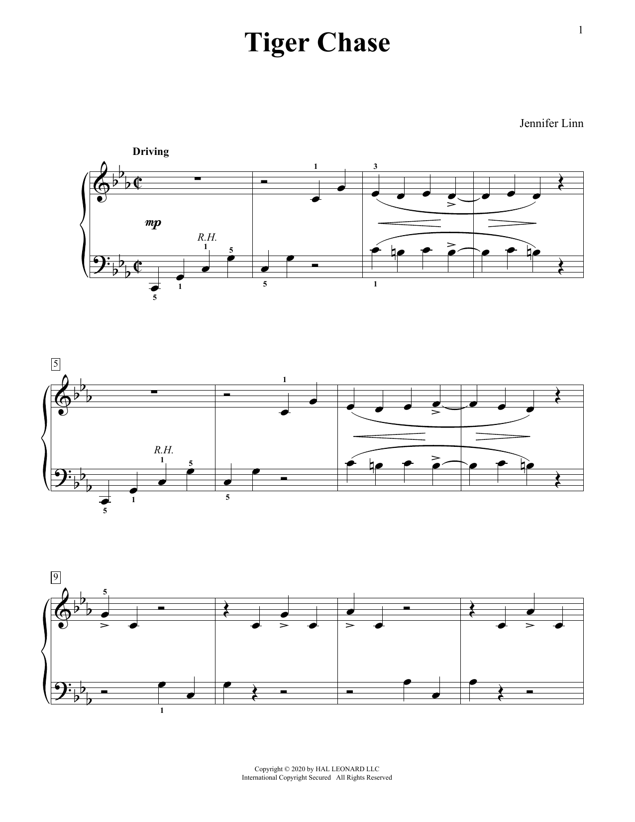 Jennifer Linn Tiger Chase sheet music notes and chords. Download Printable PDF.