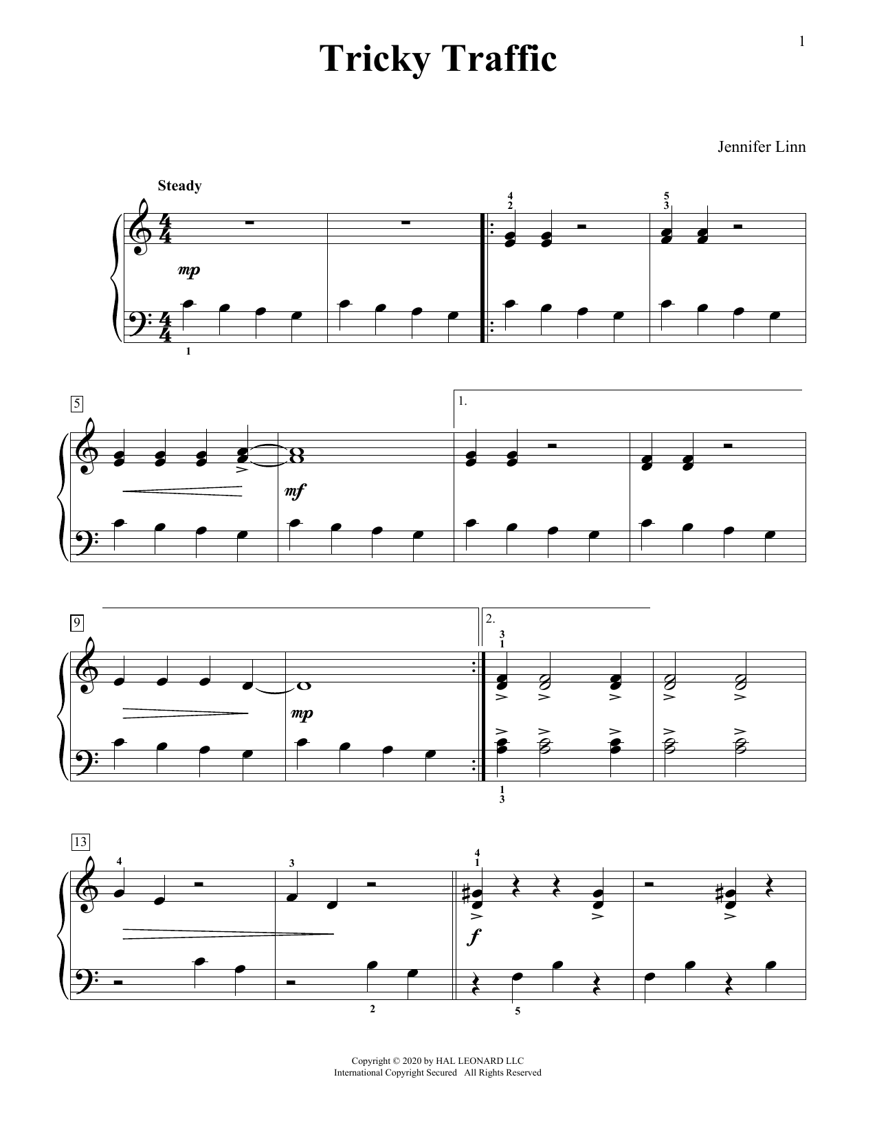 Jennifer Linn Tricky Traffic sheet music notes and chords. Download Printable PDF.