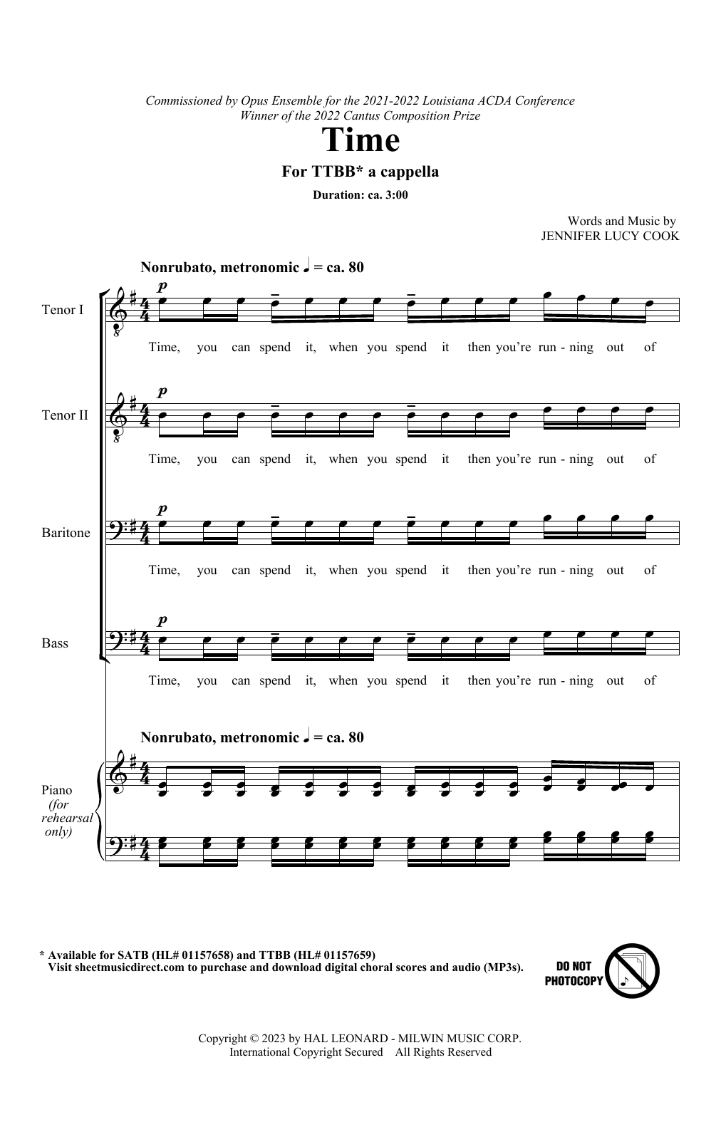 Jennifer Lucy Cook Time sheet music notes and chords. Download Printable PDF.