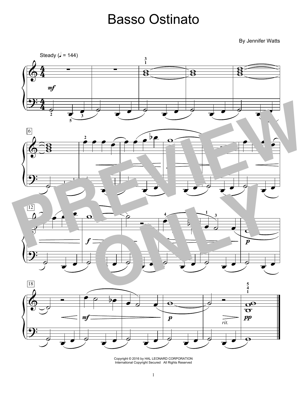 Jennifer Watts Basso Ostinato sheet music notes and chords. Download Printable PDF.