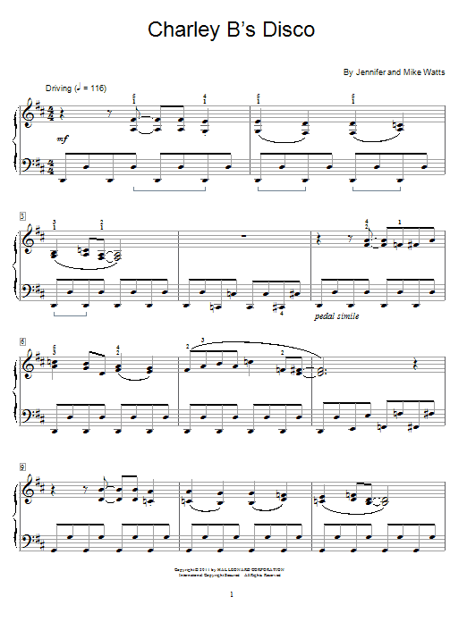 Jennifer Watts Charley B's Disco sheet music notes and chords arranged for Educational Piano
