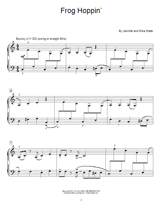 Jennifer Watts Frog Hoppin' sheet music notes and chords. Download Printable PDF.